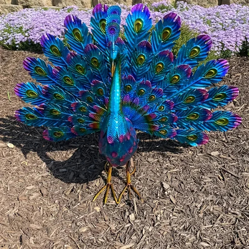 Hand Painted Metal Peacock Garden Sculpture, view 10