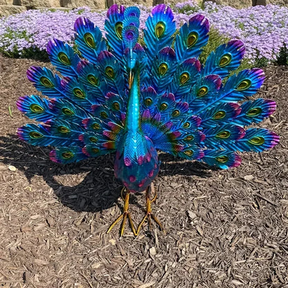 Hand Painted Metal Peacock Garden Sculpture, view 10