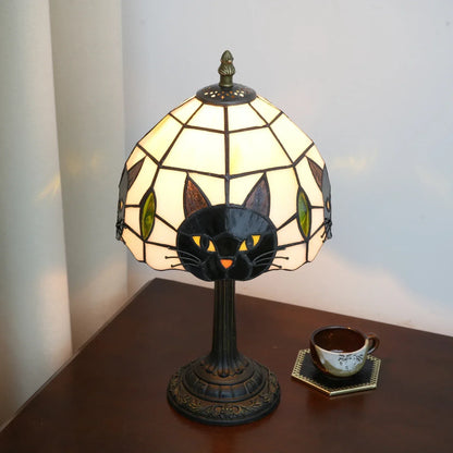 Stained Glass Table Lamp with a Cat Face Shade, view 8