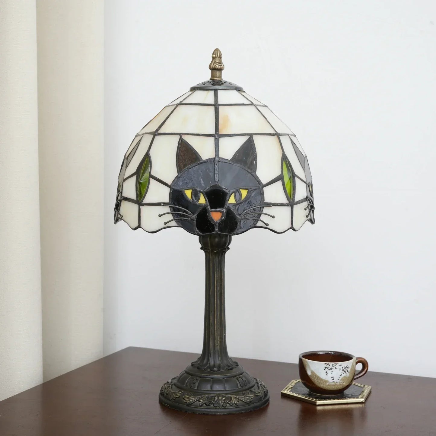 Stained Glass Table Lamp with a Cat Face Shade, view 6