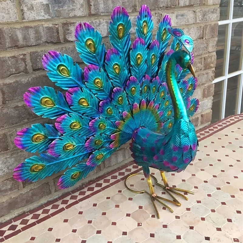 Hand Painted Metal Peacock Garden Sculpture, view 9