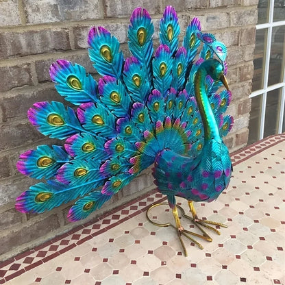 Hand Painted Metal Peacock Garden Sculpture, view 9