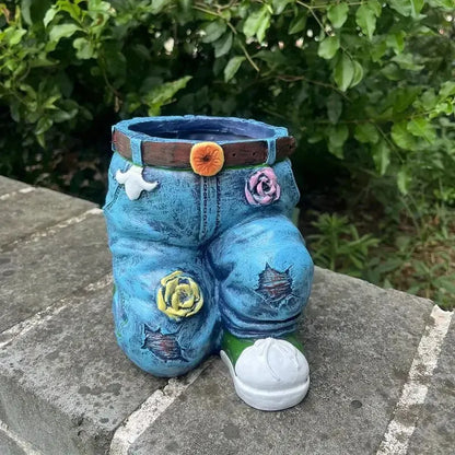 Denim Jeans Garden Planter, Sitting or Kneeling Pose, view 10
