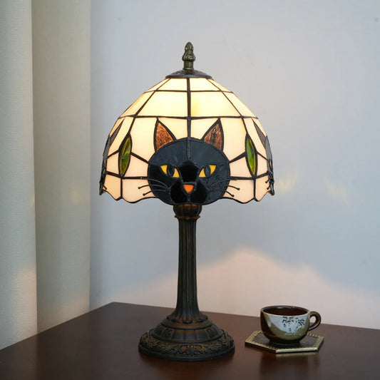 Stained Glass Table Lamp with a Cat Face Shade
