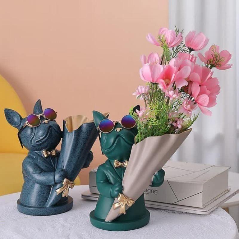 French Bulldog Resin Flower Vase with Bouquet Cone, view 14