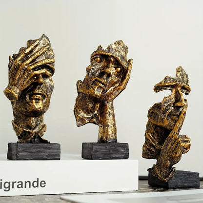 Abstract Face Sculptures on Black Bases, Single or Set, view 8