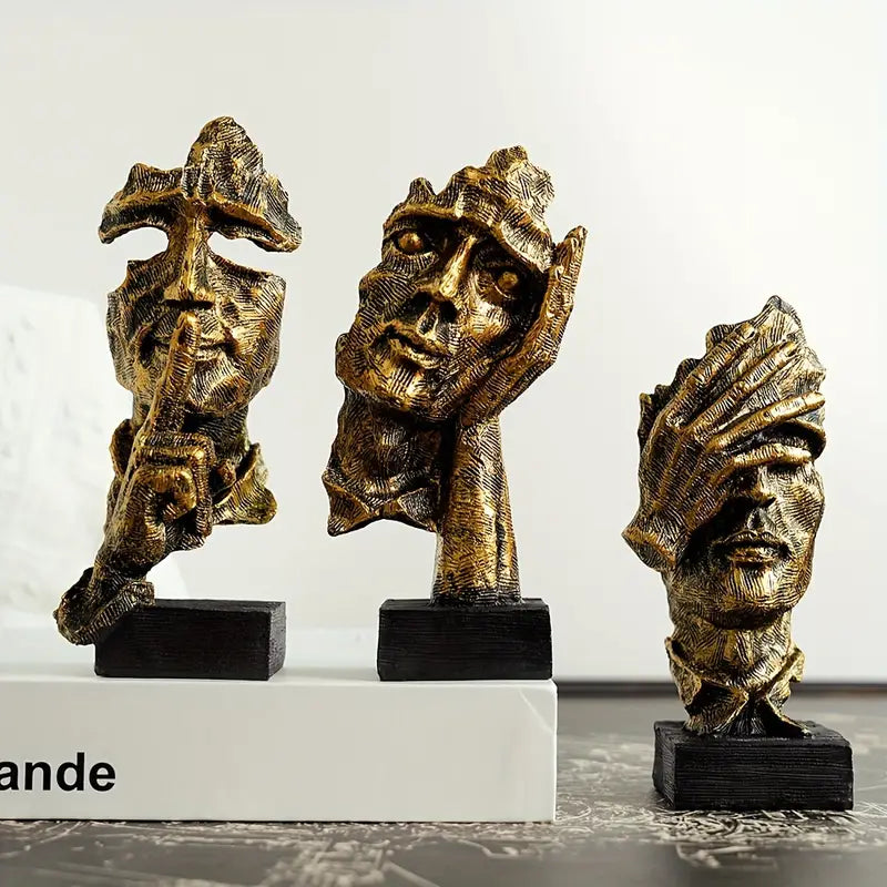 Abstract Face Sculptures on Black Bases, Single or Set, view 9
