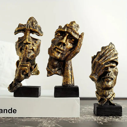 Abstract Face Sculptures on Black Bases, Single or Set, view 9