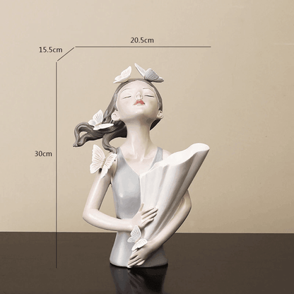 Butterfly Girl Bust Vase, Hand Painted Resin, view 21