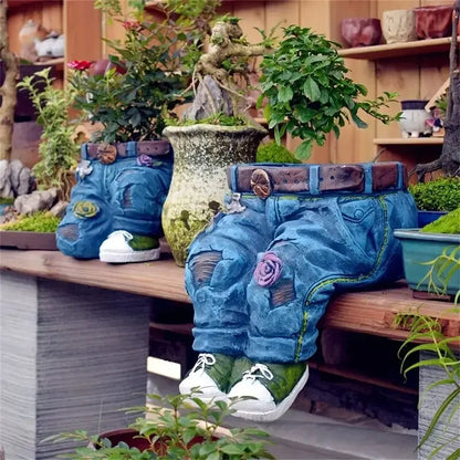 Denim Jeans Garden Planter, Sitting or Kneeling Pose, view 3