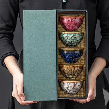 Five Element Ceramic Tea Cups, Set of 5 in a Gift Box