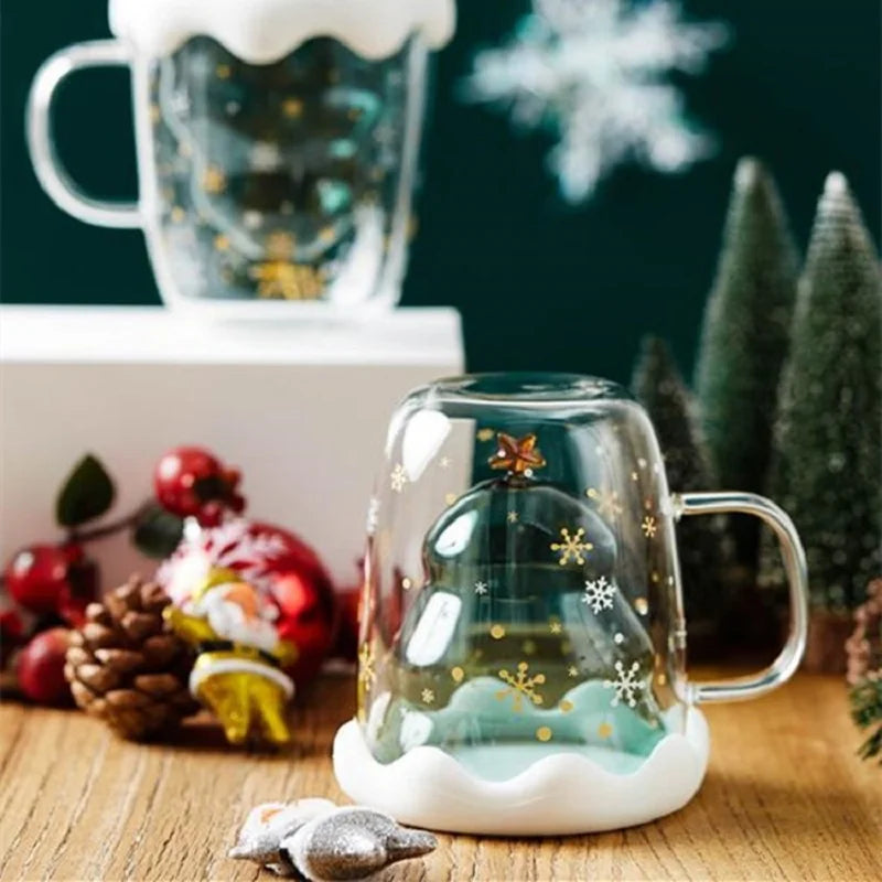 Double Wall Christmas Glass Mug, 10.1 oz (300 ml), view 3