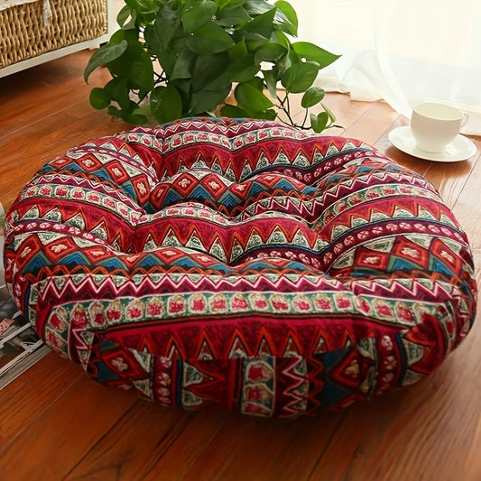 Round Tufted Boho Floor Cushion, 22 in, Four Prints, view 2