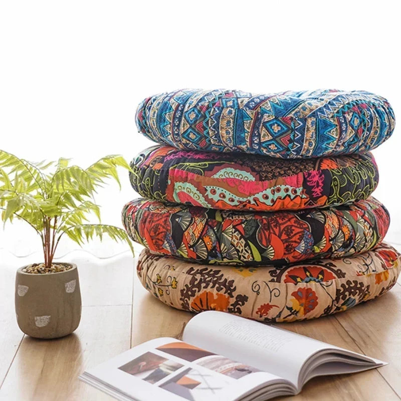 Round Tufted Boho Floor Cushion, 22 in, Four Prints, view 3
