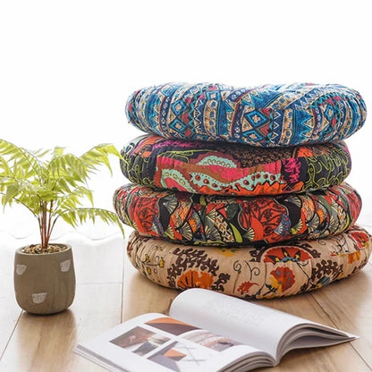 Round Tufted Boho Floor Cushion, 22 in, Four Prints, view 3
