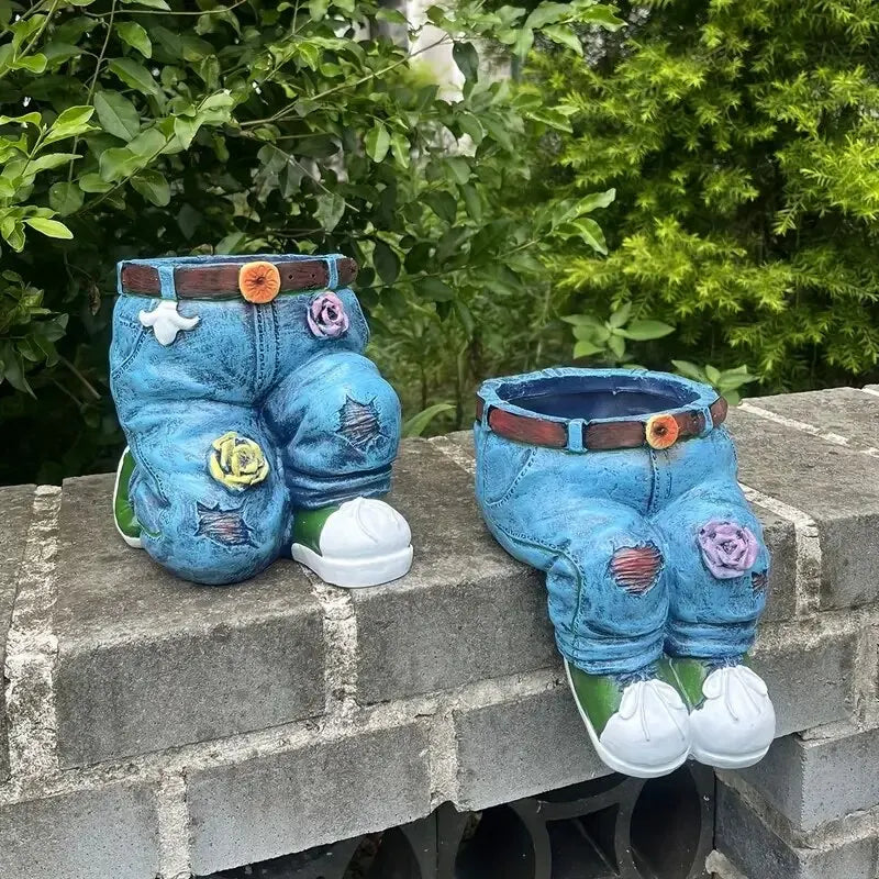 Denim Jeans Garden Planter, Sitting or Kneeling Pose, view 8