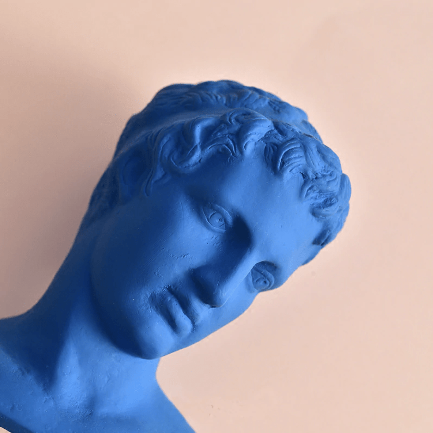 Blue David Head Bust Statue with Gold Post, view 3