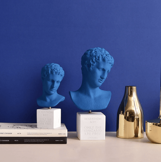Blue David Head Bust Statue with Gold Post