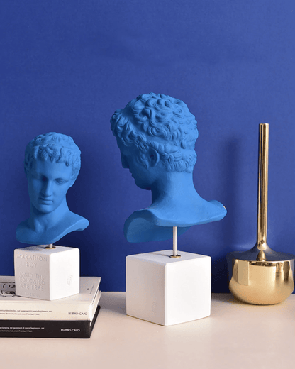 Blue David Head Bust Statue with Gold Post, view 2