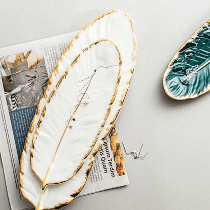 Leaf Shaped Ceramic Platters with Gold Rim, view 3