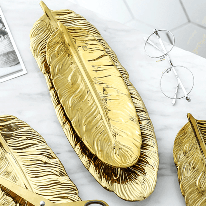 Leaf Shaped Ceramic Platters with Gold Rim, view 4