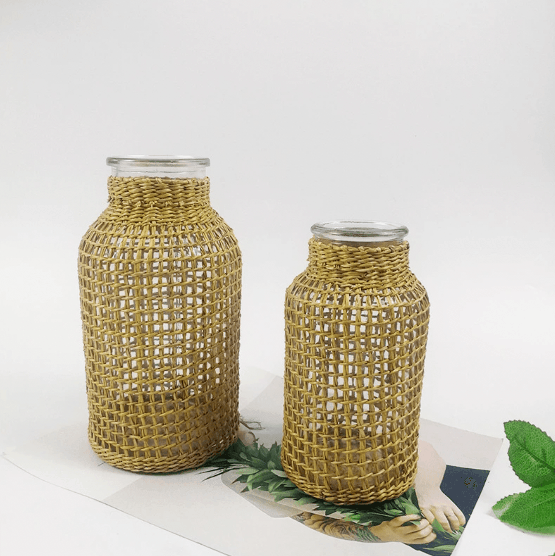 Glass Bud Vase with Hemp Rope Wrap, Two Sizes