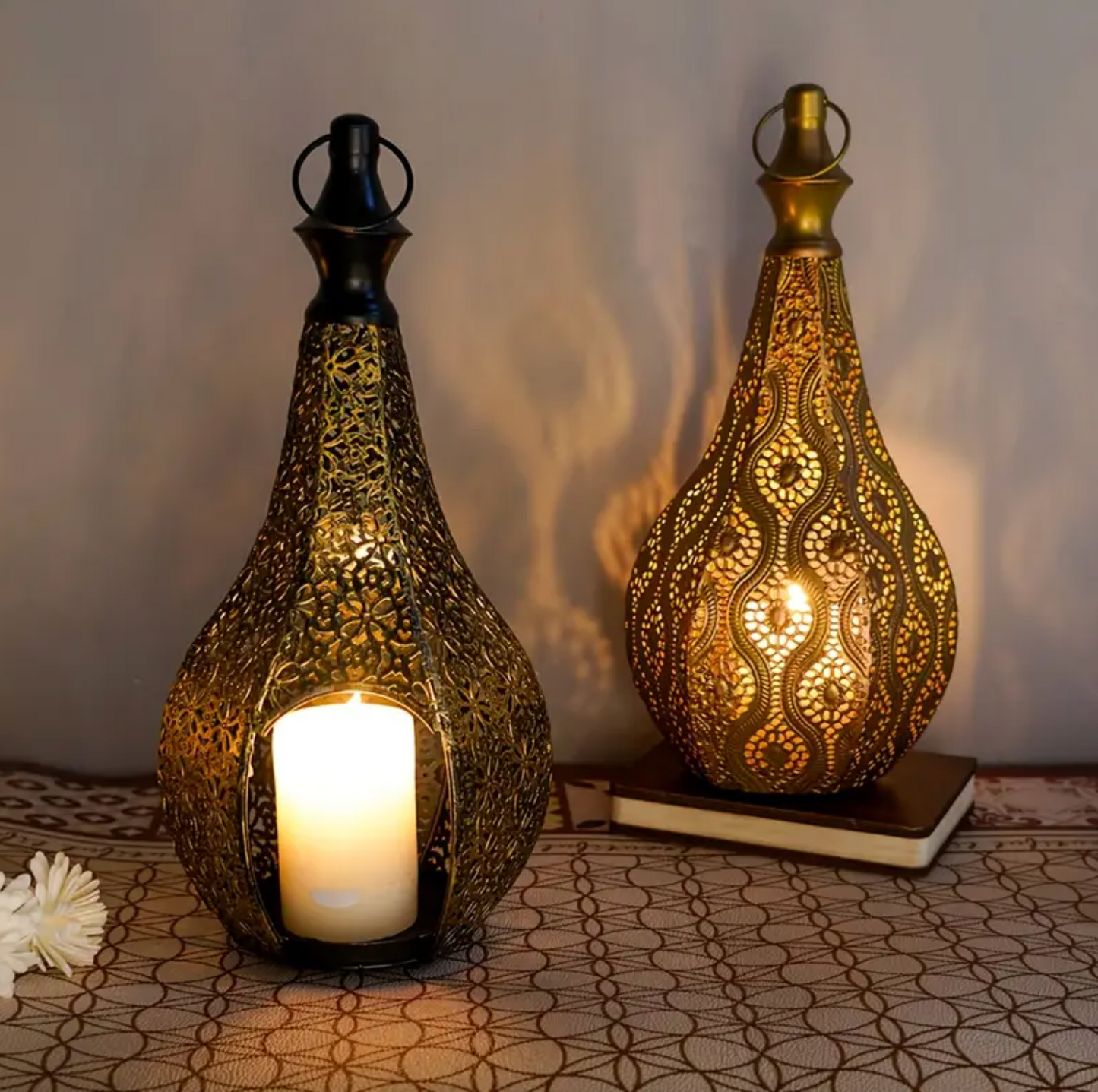 Moroccan Style Cut Metal Candle Lantern, view 4