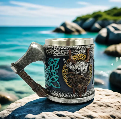 Viking Mug with Axe Handle, Resin and Steel Lined, view 3