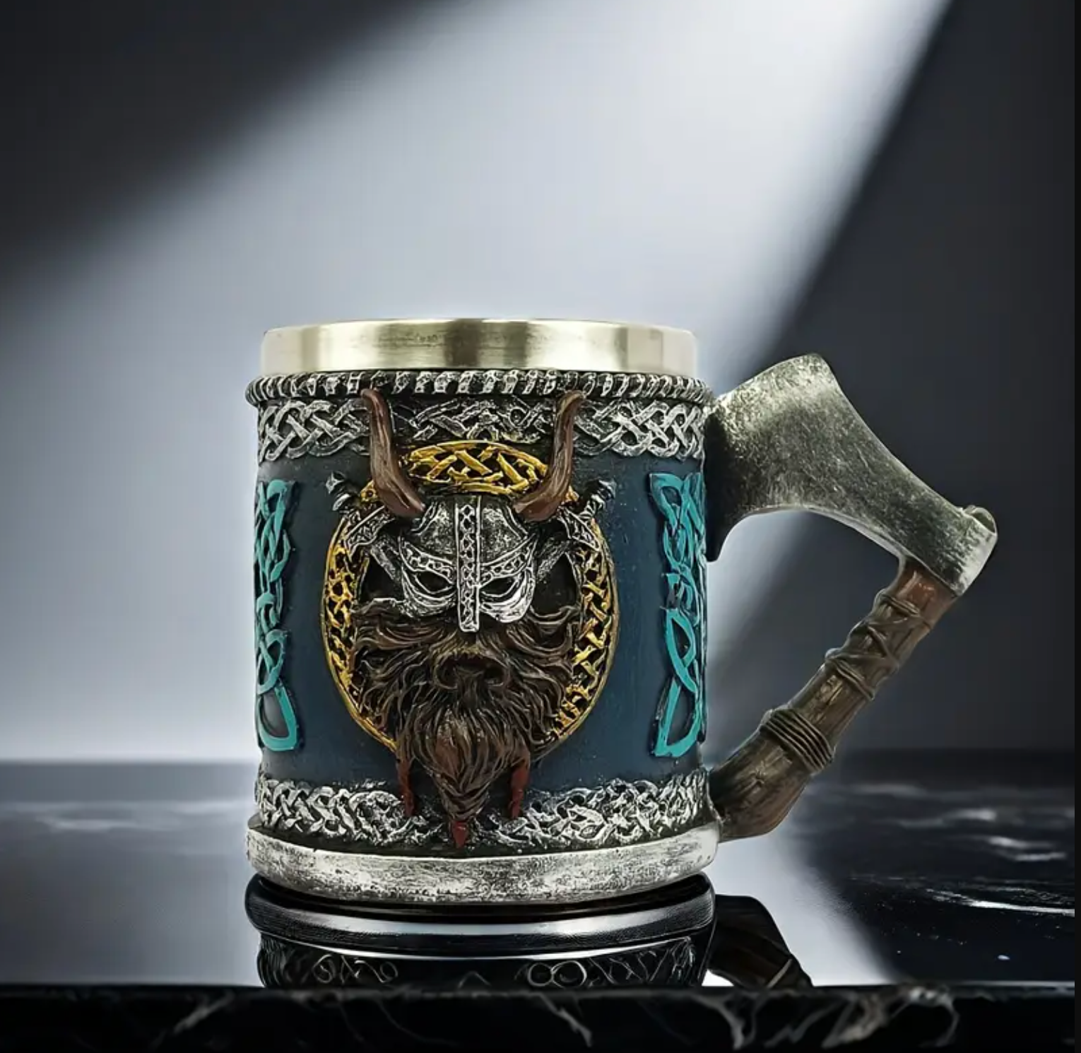 Viking Mug with Axe Handle, Resin and Steel Lined, view 5
