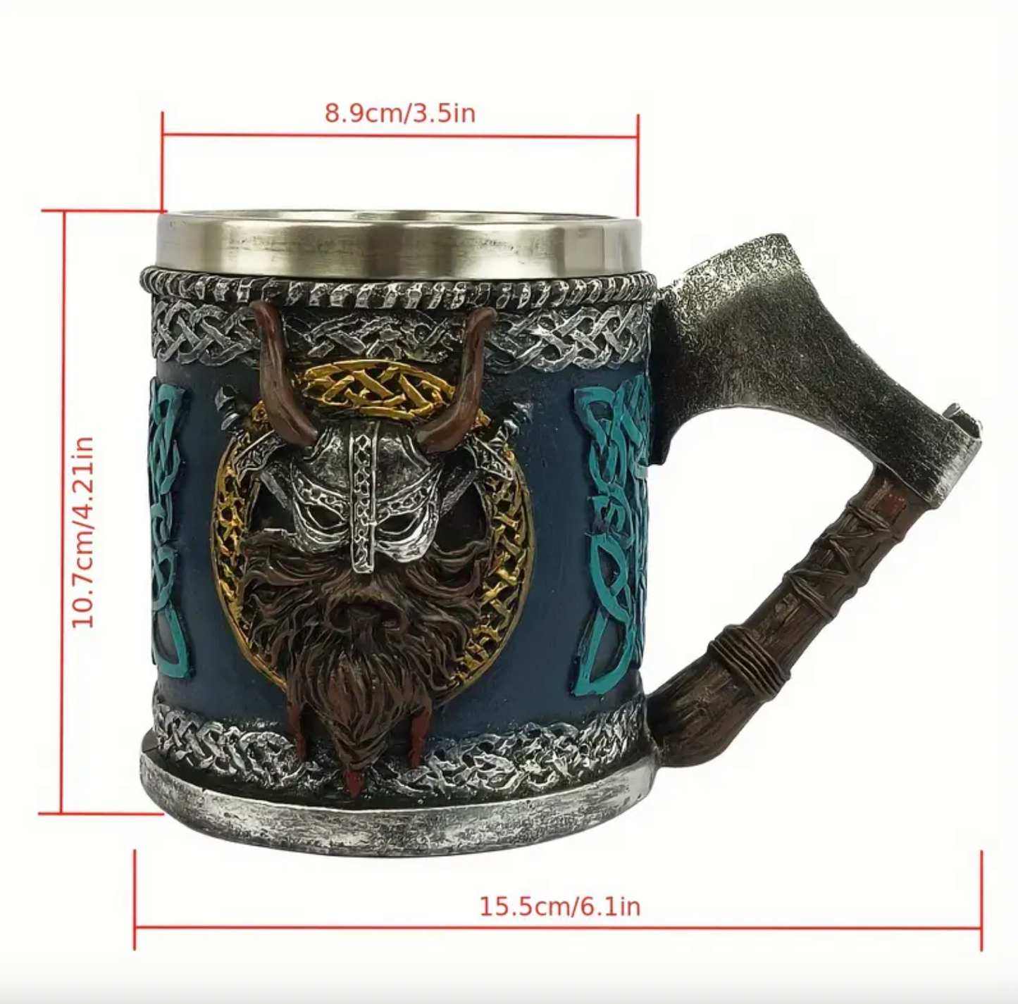 Viking Mug with Axe Handle, Resin and Steel Lined, view 6