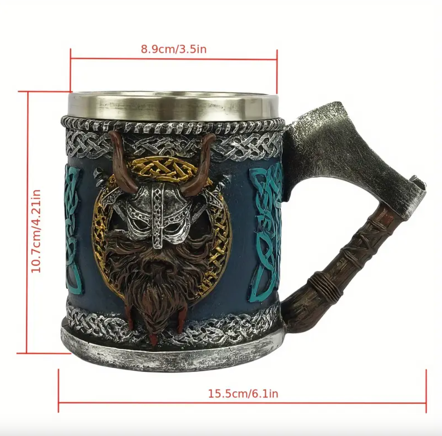 Viking Mug with Axe Handle, Resin and Steel Lined, view 6