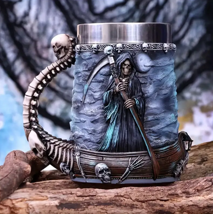 Skull and Reaper Resin Mug with Steel Liner, 20 oz