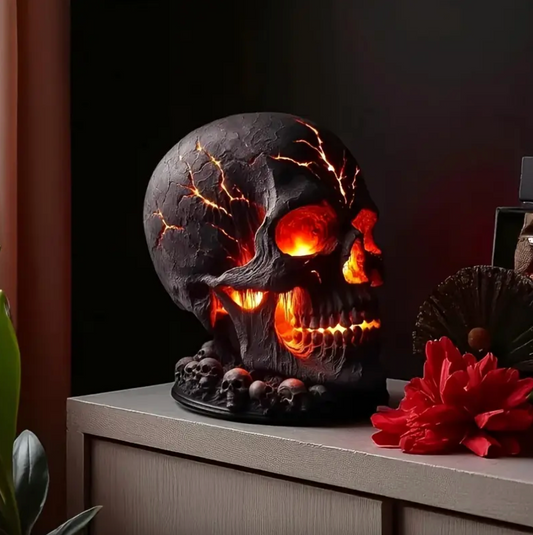 Resin Skull Lava Lamp with Red Lava Core