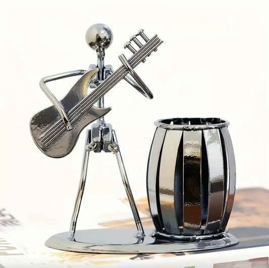 Metal Guitarist Pen Holder with Barrel Cup