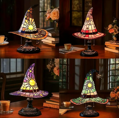 Stained Glass Witch Hat Lamp with Sun and Stars, view 5