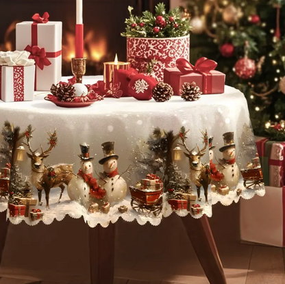 Christmas Tablecloth with Snowmen and Reindeer, Polyester, view 2