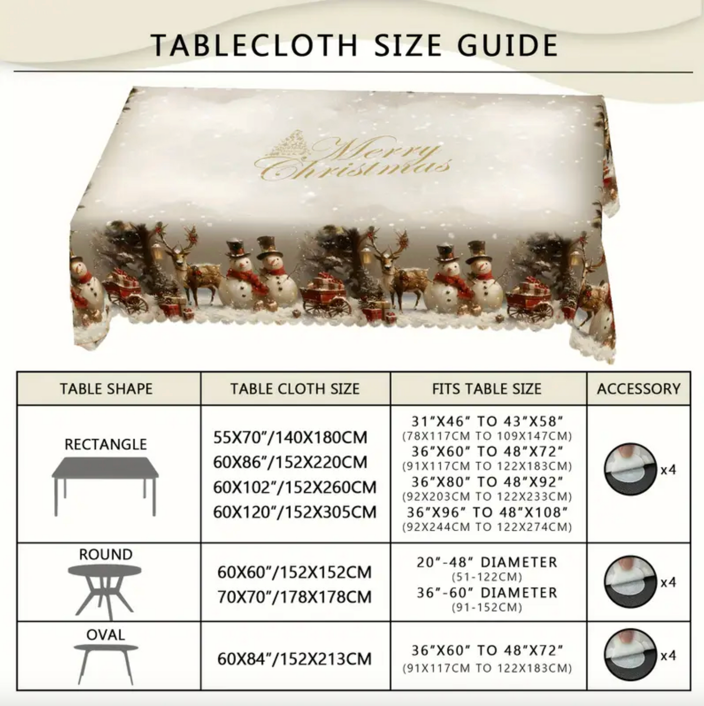 Christmas Tablecloth with Snowmen and Reindeer, Polyester, view 5