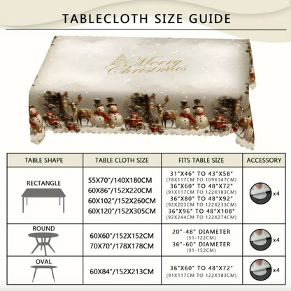 Christmas Tablecloth with Snowmen and Reindeer, Polyester, view 5
