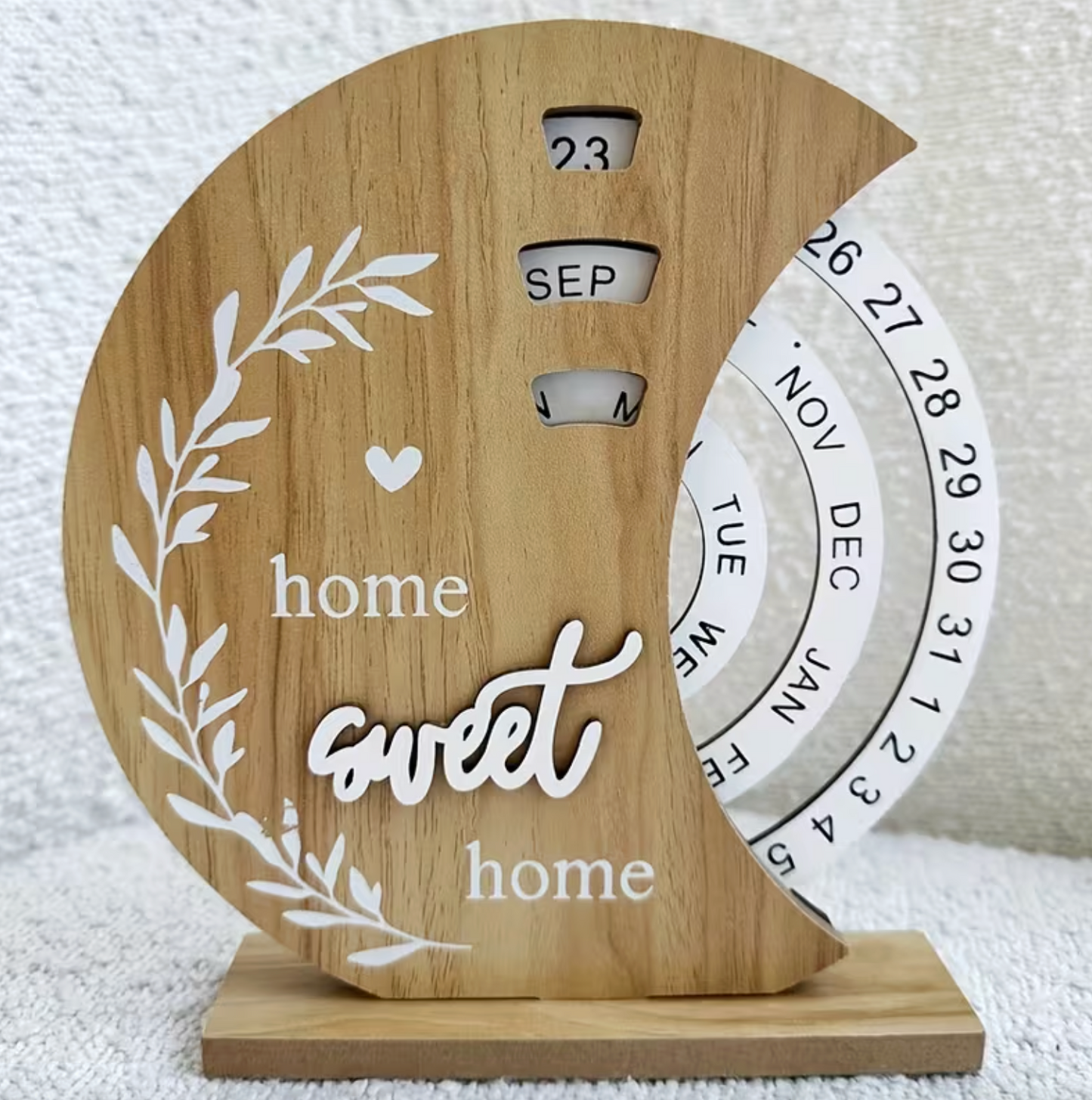 Wooden Perpetual Desk Calendar, Crescent Shape, view 5