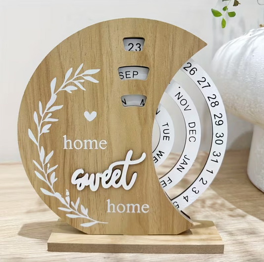 Wooden Perpetual Desk Calendar, Crescent Shape