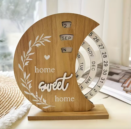 Wooden Perpetual Desk Calendar, Crescent Shape, view 2