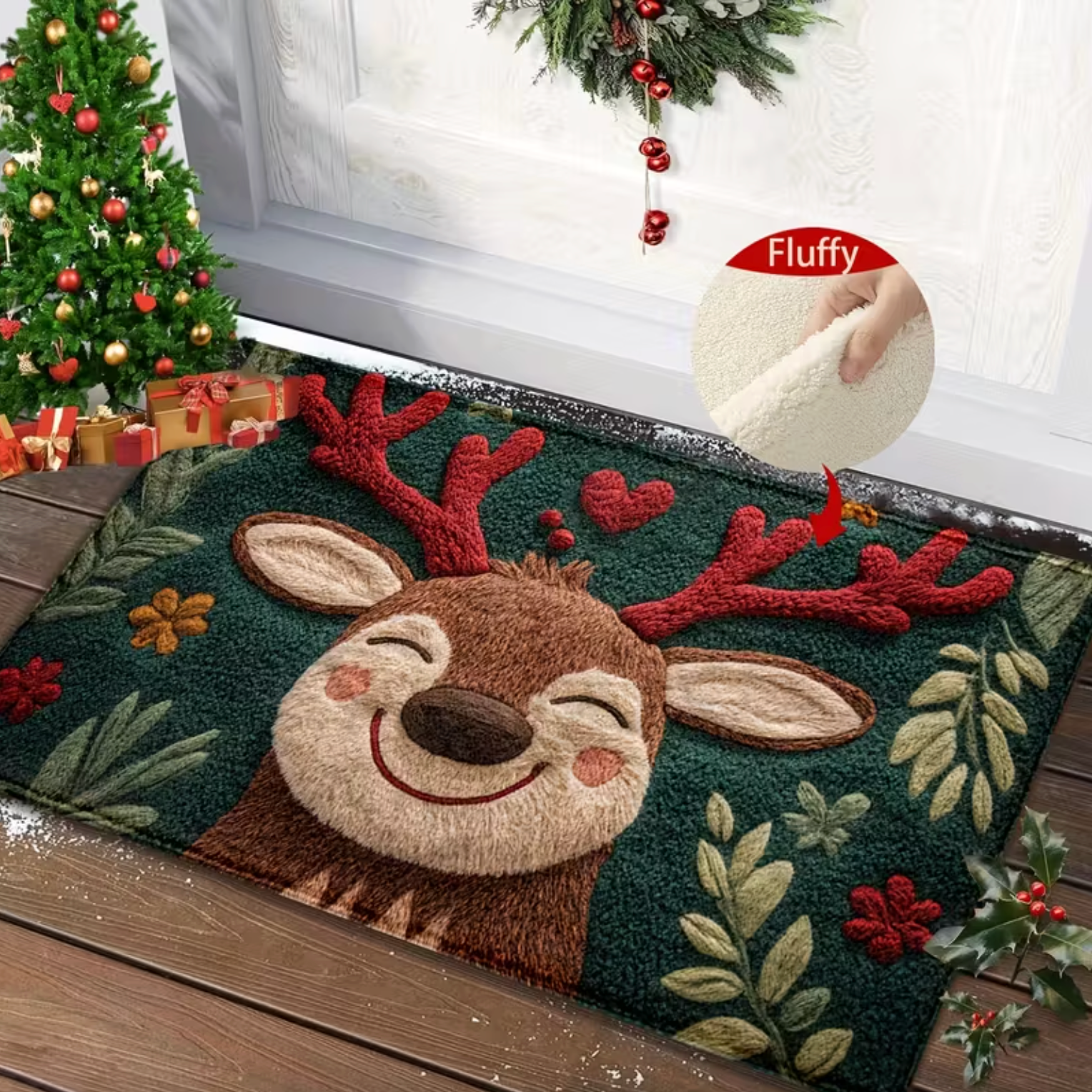 Reindeer Christmas Mat in Plush Microfiber, view 2