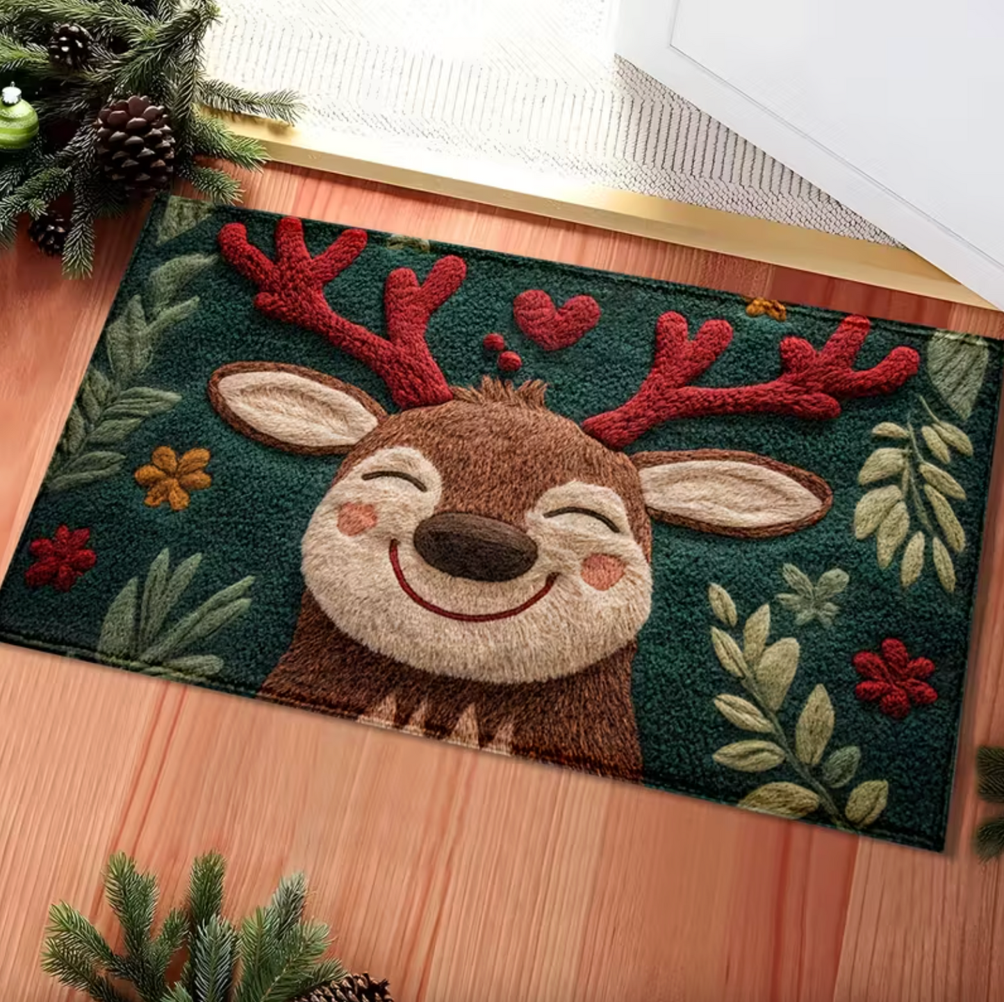 Reindeer Christmas Mat in Plush Microfiber