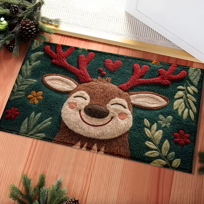 Reindeer Christmas Mat in Plush Microfiber