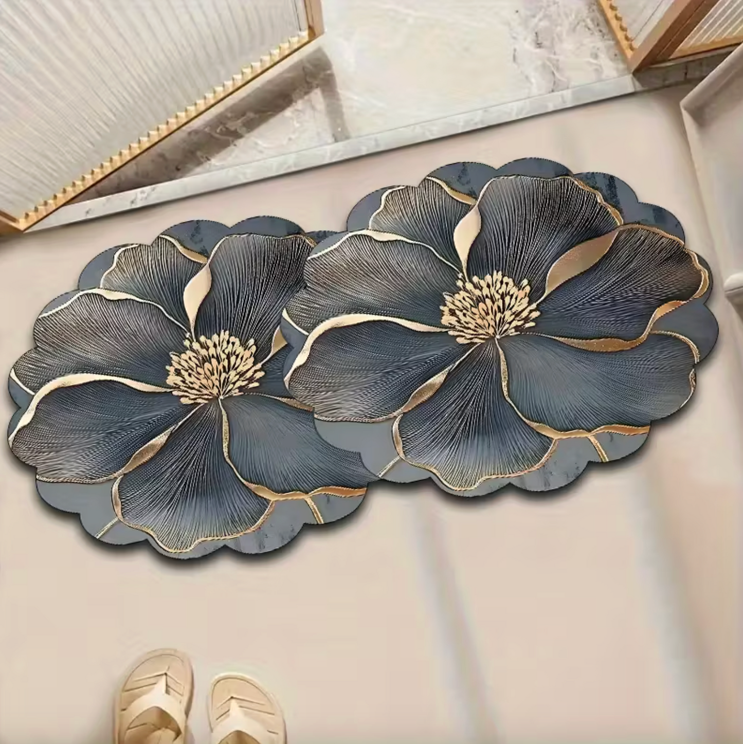 Floral Petal Shaped Floor Mat with Gold Accents, view 2