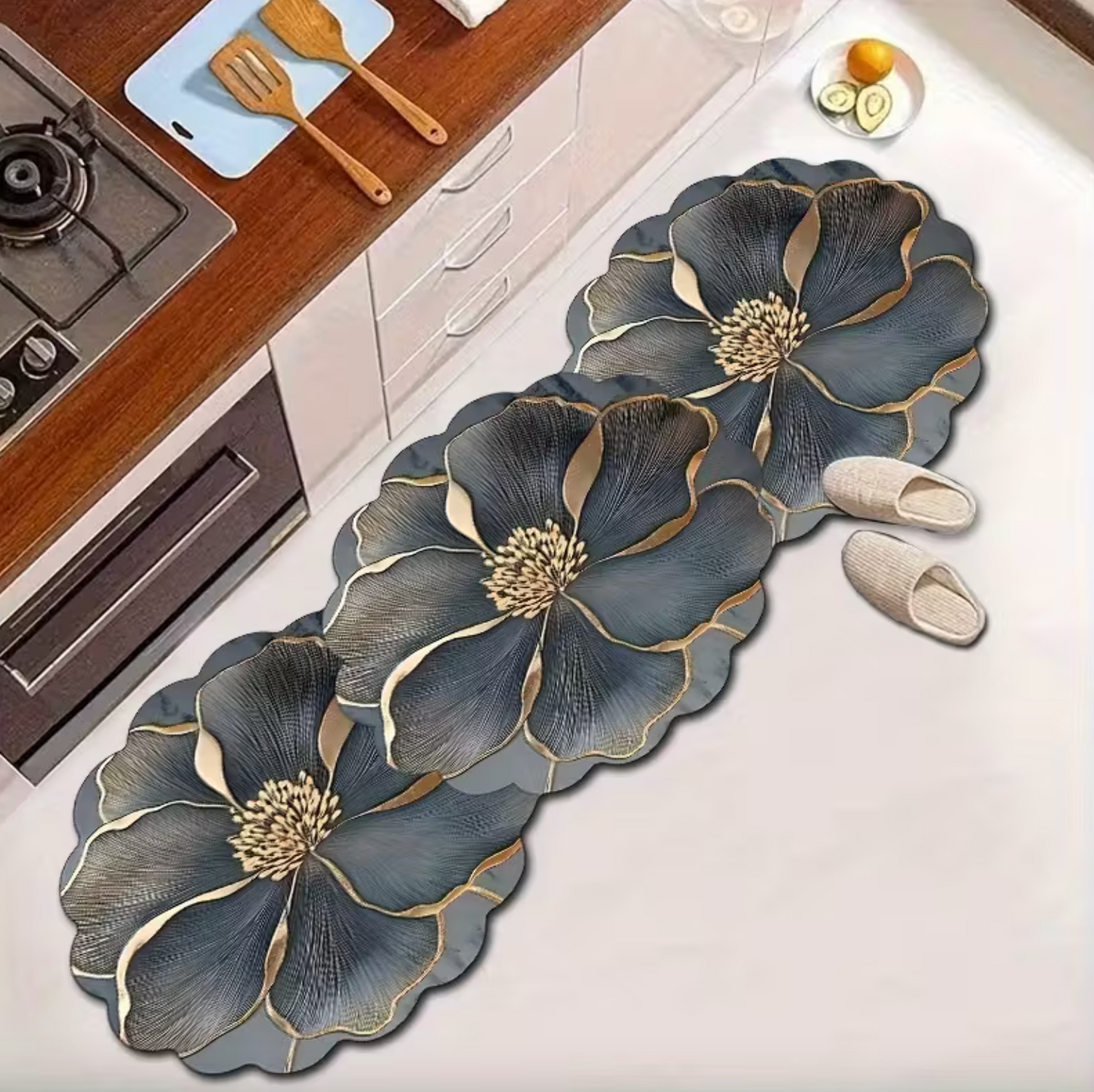 Floral Petal Shaped Floor Mat with Gold Accents, view 3