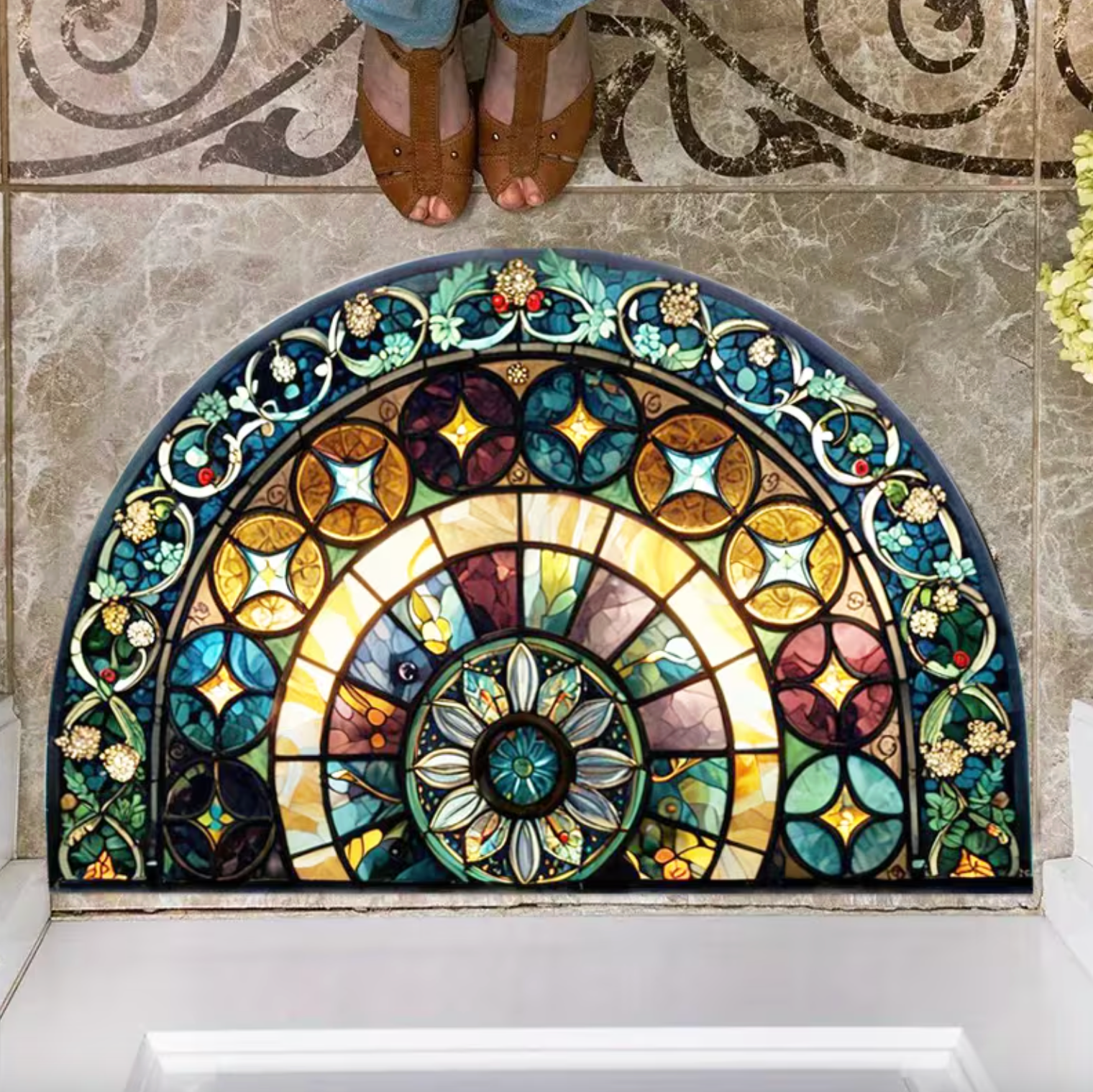 Stained Glass Print Half Round Doormat, 2 Sizes, view 5