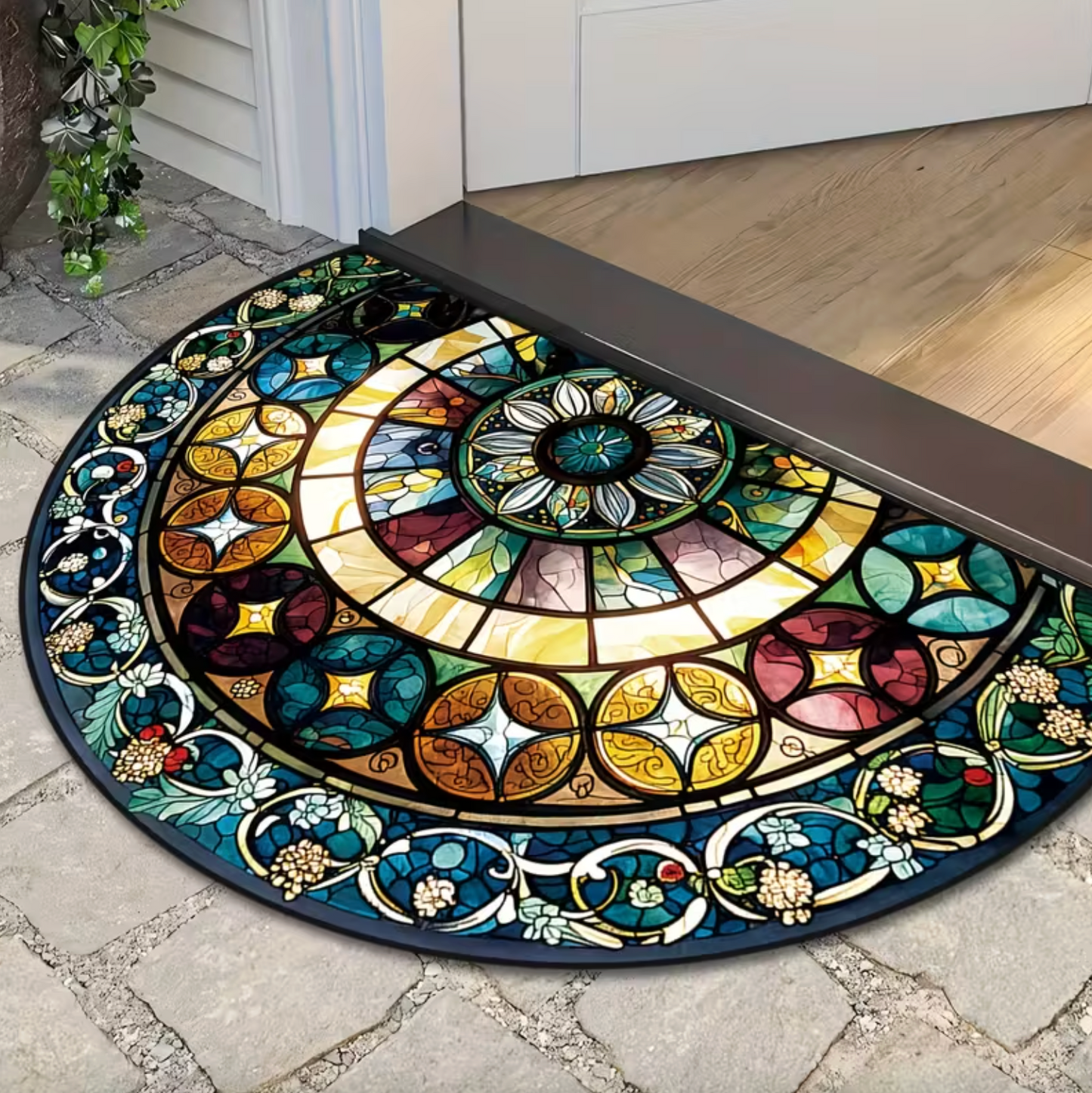 Stained Glass Print Half Round Doormat, 2 Sizes