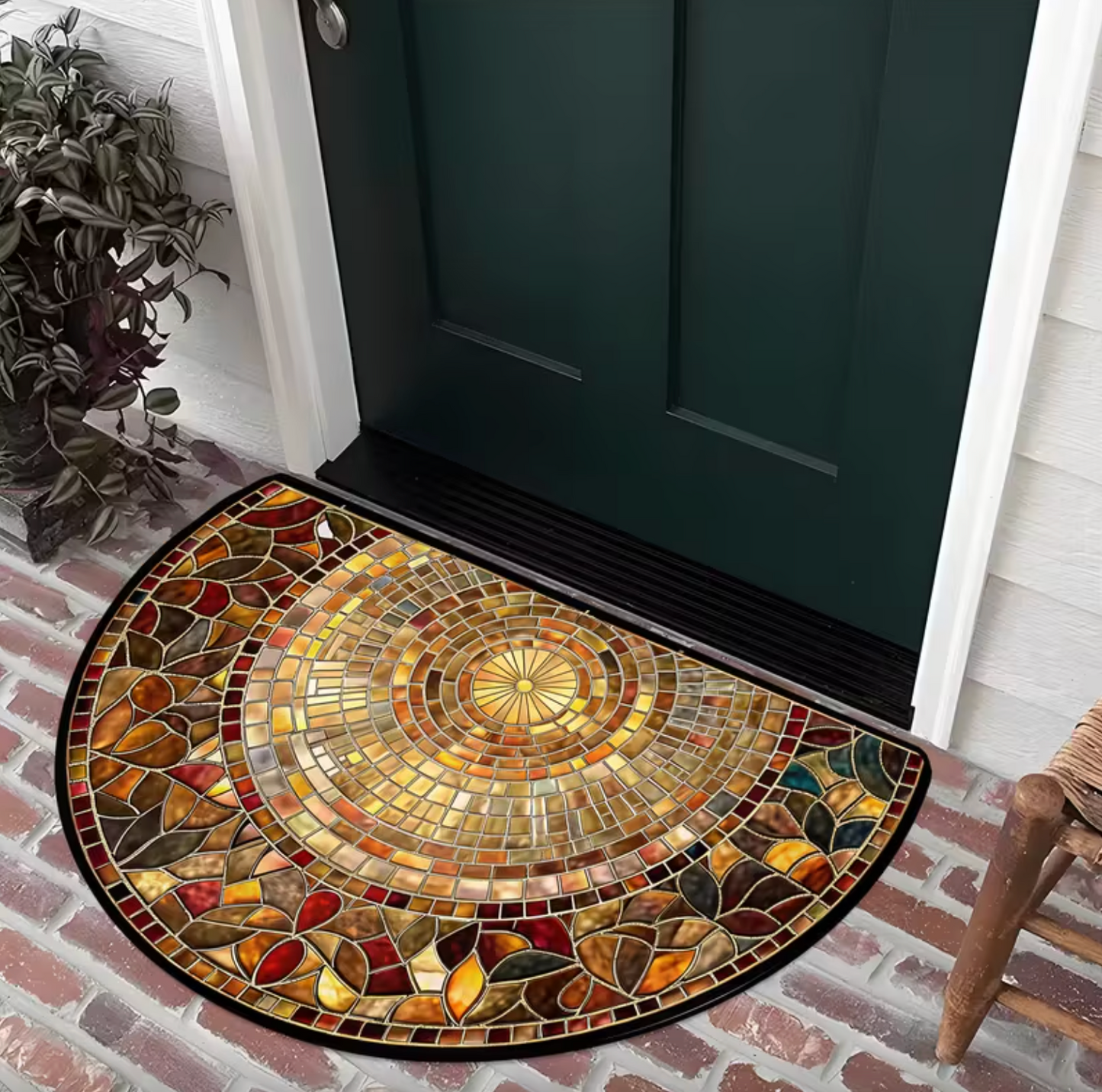 Half Round Mosaic Print Doormat in Amber and Gold, view 3