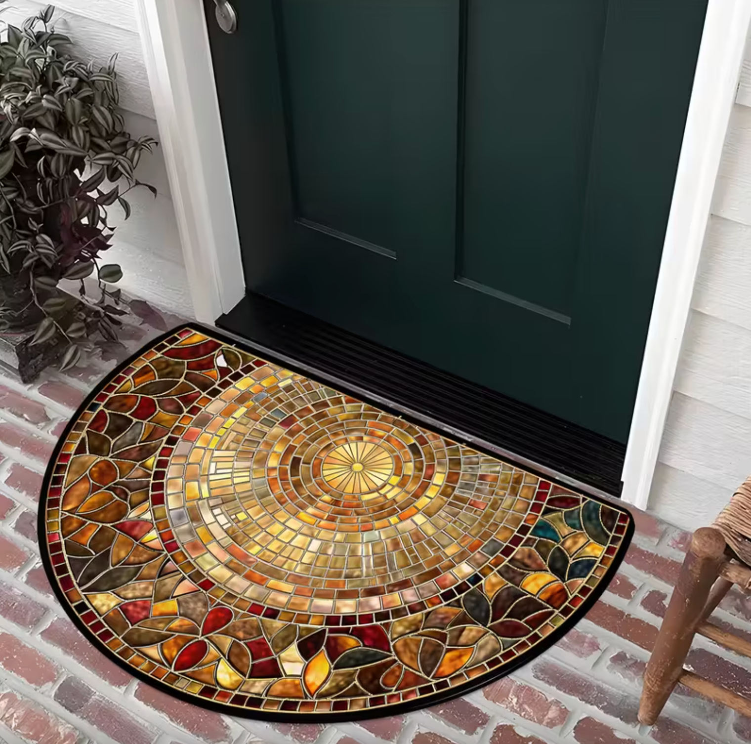 Half Round Mosaic Print Doormat in Amber and Gold, view 3